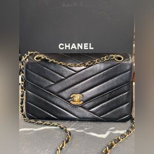 Chanel Medium Chevron Double Flap Bag Vintage